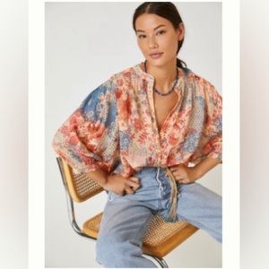 Anthropologie Pilcro Sidney Batwing Blouse floral patchwork boho Hometown TV XS